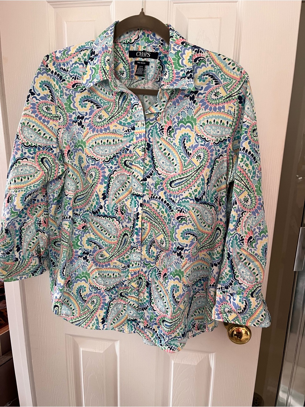 Chaps Paisley Button-Up Shirt in Pastel Blue, Green, Pink, Cream
